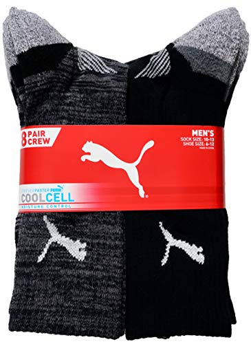 Product Cover PUMA Men's Crew Socks Moisture Control Size 6-12, Black, 8 Pairs