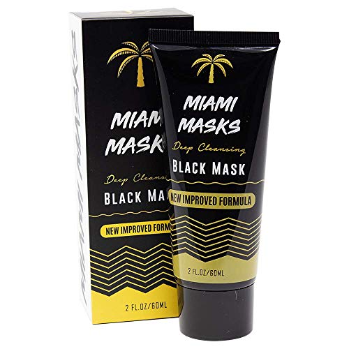 Product Cover Miami Masks New Formula 2oz Bamboo Black Charcoal PeelOff Face Mask Anti-Acne Pore Minimizer Blackhead Remover Facial Mask All Skin Types Nose, Forehead Smoother Deep Cleansing Purifying