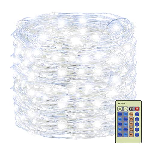 Product Cover Decute 300 LED Fairy Lights 99ft Silver Wire White Christmas String Lights Remote Control, LED Firefly Lights Starry Light for DIY Christmas Tree Costume Wedding Party Table Centerpiece Decor