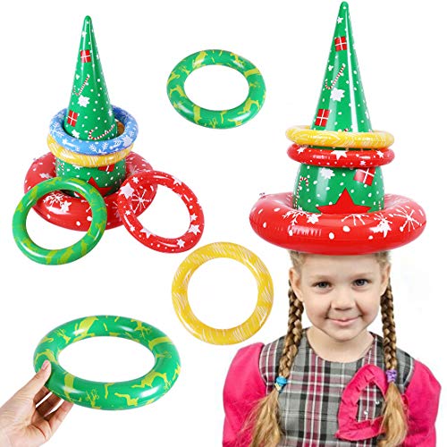 Product Cover Max Fun Inflatable Christmas Hat Ring Toss Game for Christmas Party Favors Supplies Indoor Outdoor Game