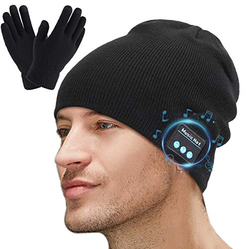 Product Cover Abbicen Beanie Hat Free Gloves Winter Wireless Music Hat Upgraded Wireless Stereo Speaker Compatible for iPhone Android Christmas Tech Gag Stocking Stuffers Unisex Gift for You and Your Family(Black)