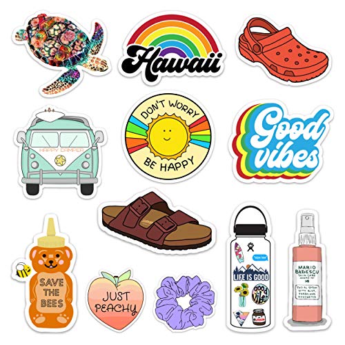 Product Cover Lulu London - Cute Adventure VSCO Girl Stickers for Hydro Flask, Water Bottles, Laptops - 12 Pack Aesthetic Vinyl Waterproof Stickers- Made in The USA (Series 1)