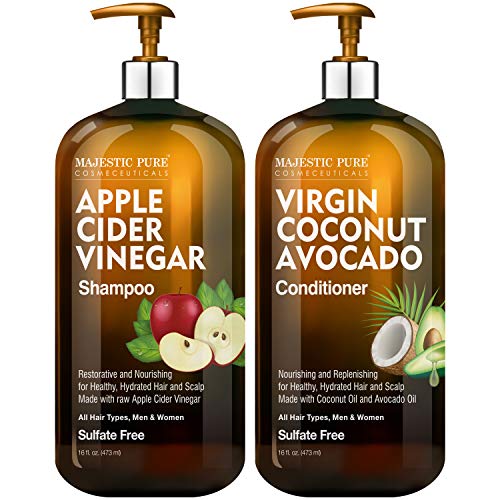 Product Cover MAJESTIC PURE Apple Cider Vinegar Shampoo and Avocado Coconut Conditioner Set - Restores Shine & Reduces Itchy Scalp, Dandruff & Frizz - Sulfate Free, for All Hair Types, Men and Women - 2 x 16 fl oz