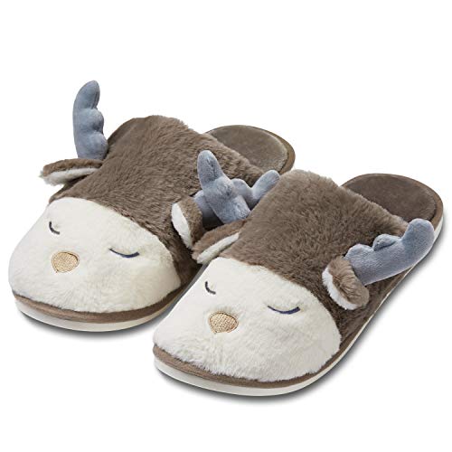 Product Cover Slippers for Men, Men's Slippers of Cute Reindeer Designs, House Slippers for Men with Memory Foam Size 9 10 11 for Couples(9.5-10, Grey)