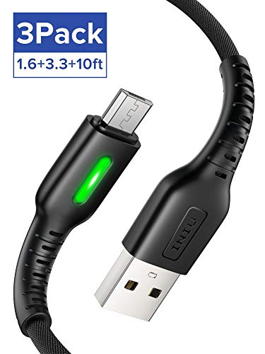 Product Cover Micro USB Cable Android Charger, INIU【3-Pack, 10ft+3.3ft+1.6ft】Nylon 3A Quick Charging USB to Micro USB Cable, Phone Charger Cord with Organizing Strap for Samsung Galaxy S7 S6 Edge, Xbox One, Kindle
