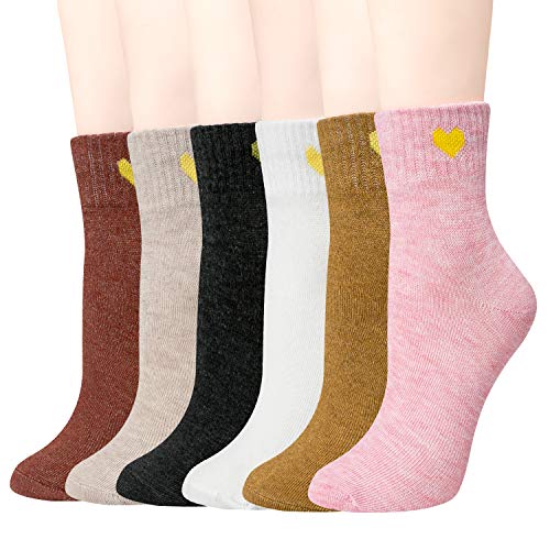 Product Cover J-BOX 6 Pairs Womens High Ankle Socks Cotton Heart Funny Casual Crew Sock Athletic Cute Colorful Sox