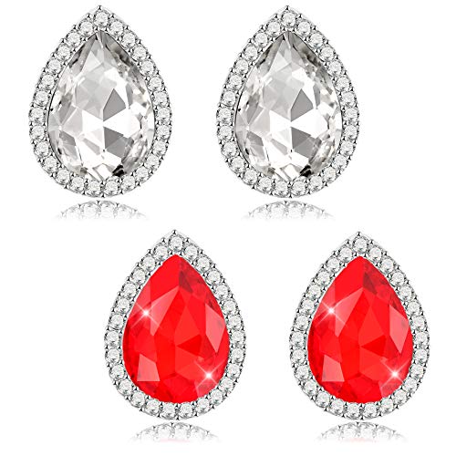 Product Cover Kinimore 2 Pair Crystal Wedding Bridal Teardrop Stud Earrings Set for Women's Earrings Jewelry