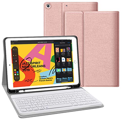 Product Cover JUQITECH iPad 7th Generation Case with Keyboard for iPad 10.2 2019 7th Gen Keyboard Case with Pencil Holder, Lightweight Smart Magnetic Detachable Wireless Keyboard Cover for iPad 7th 10.2