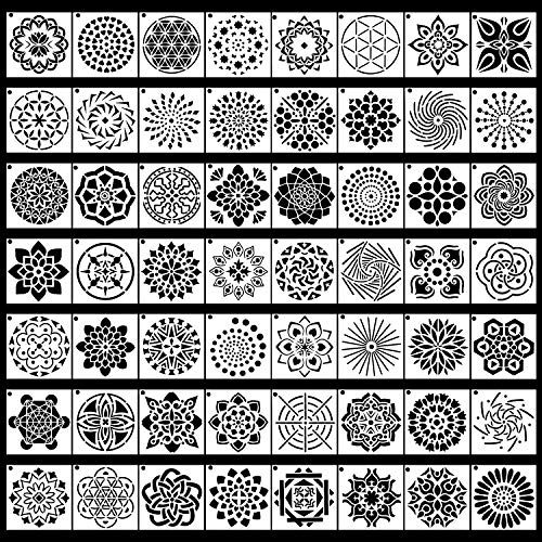 Product Cover 56 Pack Mandala Dot Painting Templates Stencils Perfect for DIY Rock Painting Art Projects (3.6x3.6 inch)