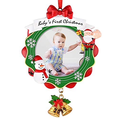 Product Cover Micbox Baby's First Christmas Picture Frame, Chrismas Ornament 2019 Year Dated, My Very First Christmas Baby Photo Frame, Picture Frame, Personalized