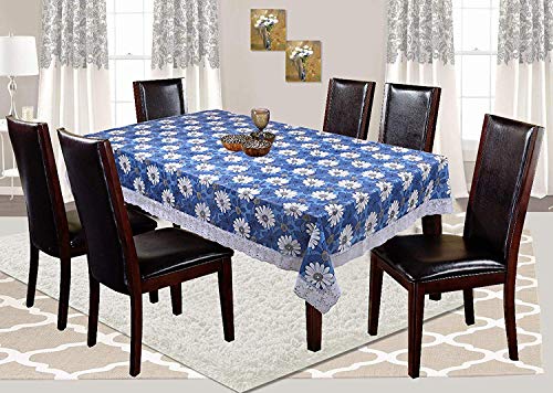 Product Cover Kuber Industries Flower Design PVC 6 Seater Dining Table Cover - Blue, 60 90 Inches - CTKTC021836
