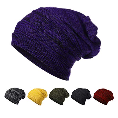 Product Cover Mirage Moon Womens Ponytail Messy Bun Winter Hats, Cable Knit Slouchy Beanie, Warm Double-Lined Skully Cap (9021-B6)