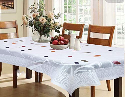 Product Cover Kuber Industries Leaf Design Cotton 6 Seater Dining Table Cover - White - CTKTC022308