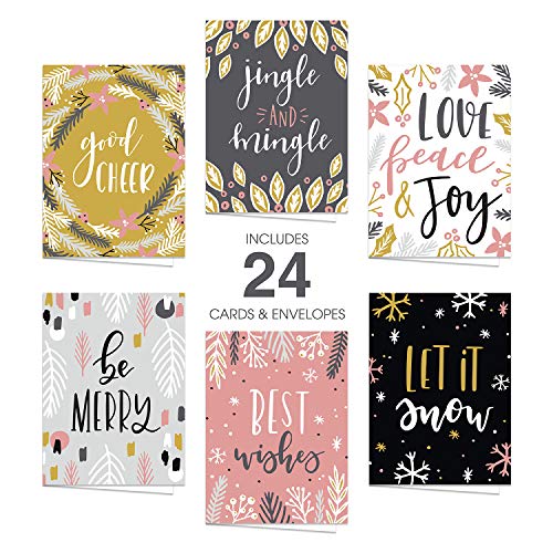 Product Cover Modern Holiday Christmas Cards / 24 Grey, Pink and Mustard Holiday Cards with Matching Envelopes