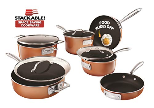 Product Cover Gotham Steel Stackable Pots and Pans Set - Stackmaster Complete 10 Piece Cookware Set Saves 30% More Space with Ultra Nonstick Cast Texture Ceramic Coating  - Dishwasher Safe