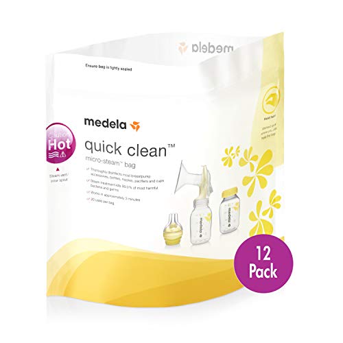 Product Cover Medela Quick Clean Micro-Steam Bags, 12Count Sterilizing Bags for Bottles & Breast Pump Parts, Eliminates 99.9% of Common Bacteria & Germs, Disinfects Most Breastpump Accessories