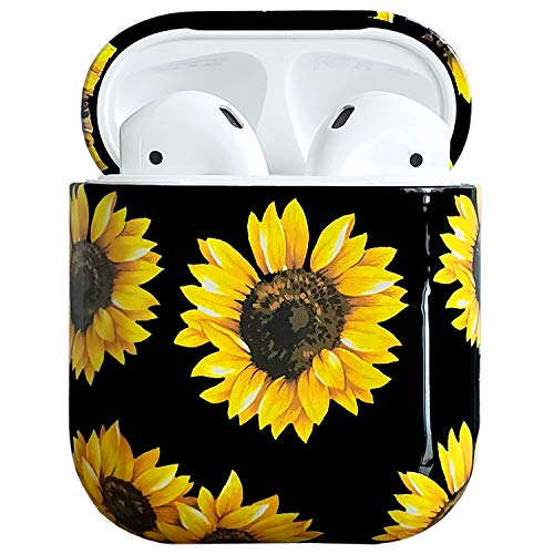Product Cover 2019 Newest AirPods Case,J.west Vintage Floral Print Design Case for Women Girls Cute Flowers Slim Durable Hard Shockproof Cover AirPods Accessories Kit for AirPods 1st/2nd Charging Case Sunflowers