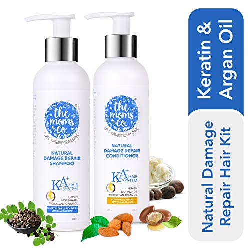 Product Cover The Moms Co. Natural Damage Repair KA + Hair Care Kit with Hair Shampoo & conditioner with Keratin and Moroccan Argan Oil for Dry & Damaged Hair 400 ML