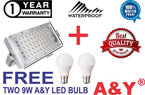 Product Cover A & Y 50W Ultra Thin Slim IP65 LED Flood Outdoor Cool Day Light White Waterproof (50 watt)(White) and Free Two LED 9W