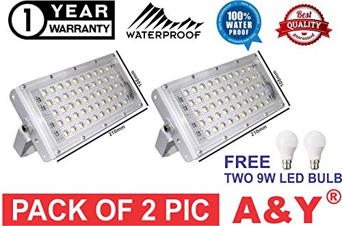 Product Cover A & Y 50W Ultra Thin Slim IP65 LED Flood Outdoor Cool Day Light White Waterproof (50 watt)(White) Pack of 2 PIC and Free Two LED 9W