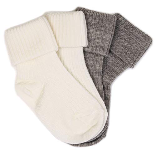 Product Cover Wool Baby Socks from Woolino, Washable Merino Wool Infant Toddler Kids Socks, 6-12 Months, Gray/White (Pack of 2)