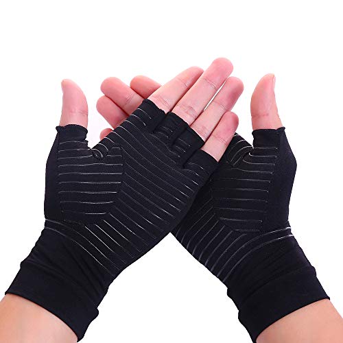 Product Cover Arthritis Copper Compression Gloves Relieve Pain from Rheumatoid and Carpal Tunnel Gloves for Arthritis, Carpal Tunnel, Swollen Hands, Tendonitis,Arthritis Gloves Women Men Black (1 Pair) (L)