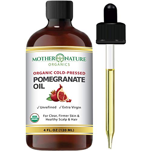Product Cover Organic Pomegranate Seed Oil. 100% Pure Unrefined Cold Pressed Essential Oil. Unclog Pores, Remove Dirt, Acne From Skin. Nourishes Hair and Scalp. Natural Antioxidant Moisturizer (4 Fl Oz)