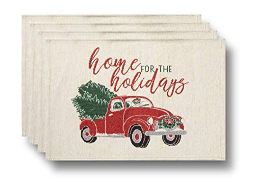 Product Cover Winter Wonderland Vintage Red Truck Home for The Holidays Chenille Place Mats - Set of 4