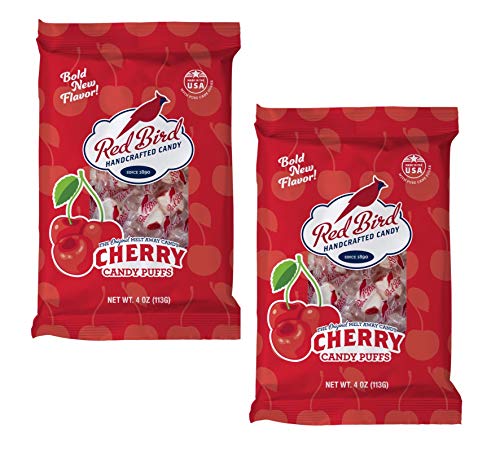 Product Cover Red Bird Cherry Candy Puffs 4 oz bags, 2-pack, Gluten Free, Kosher, Free from Top 8 Allergens, Made with 100% Pure Cane Sugar, Melt-in-Your-Mouth, Individually Wrapped Candy