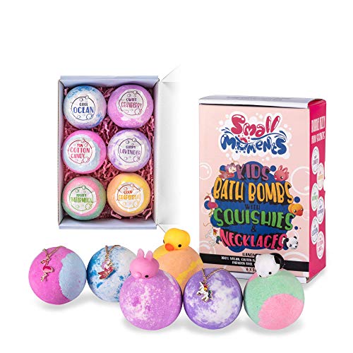 Product Cover Bath Bombs for Kids with Surprise SQUISHY Toys and NECKLACES Inside, Kids Bath Bombs for Girls/Boys/Women/Christmas, 6 XL Lush Bubble Bath Bomb Kit, Gift Set, Handmade with Shea Butter, Kid safe