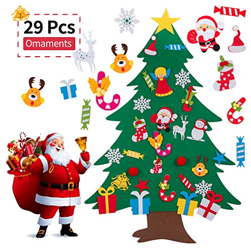 Product Cover YOHEER Felt Christmas Tree, 3.35ft DIY Christmas Tree with 29 Pcs Xmas Gifts Santa Claus Ornaments Wall Decor with Hanging Rope for Home Door Decoration