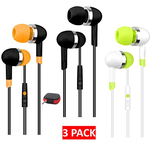 Product Cover Earbuds with Microphone 3 Pack Headphones Ear Buds in Ear Earphones Mic Control Wired Noise Isolating with Case(Black)