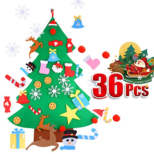 Product Cover HOTCOK Felt Christmas Tree,3.7ft DIY Christmas Tree with 36pcs Detachable Ornaments,Wall Hanging Xmas Gifts Decorations for Kids