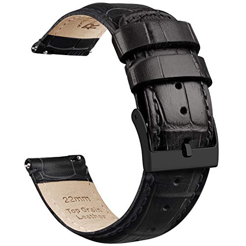 Product Cover Ritche 22mm Quick Release Leather Watch Bands Black Alligator Watch Strap for Men Women
