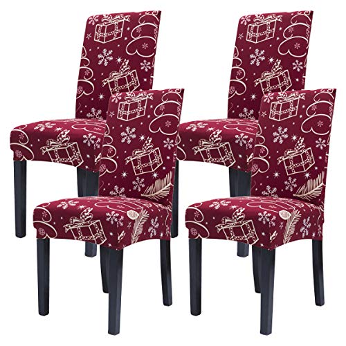 Product Cover Mecerock Fit Stretch Jacquard Removable Washable Short Dining Chair Covers Christmas Seat Slipcover for Hotel,Dining Room,Ceremony,Banquet Wedding Party(4, SDLW)
