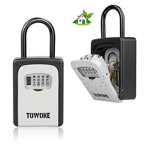 Product Cover TOWOKE Key Lock Box For Outside - Weatherproof Lock box For House Key, Resettable 4-Digit Combination Lockbox, Key Storage with Loop for House, Hotels, Airbnb, Schools, Large Capacity -Updated Version