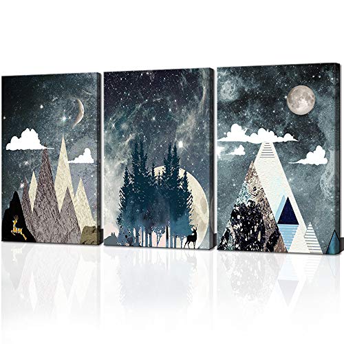 Product Cover ARTSPIRIT Canvas Wall Art for Living Room Landscape Painting Space Star Sky Picture Abstract Mountain Canvas Print for Office Home Decor 3 Panels