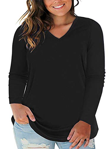 Product Cover ROSRISS Women's Plus Size Long Sleeve Tee Tops V Neck T Shirts Solid Color Blouse Tunics
