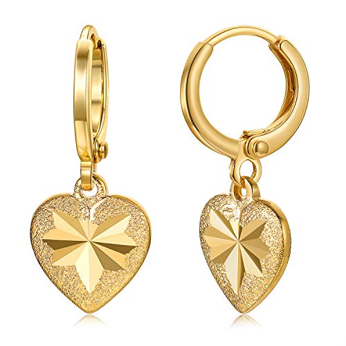 Product Cover Dangle Earrings for Women Teen Girls Kids Baby 18K Gold Plated Heart Tiny Drop Earrings Small Huggie Hoop Earrings Fashion Jewelry Gifts (Gold)