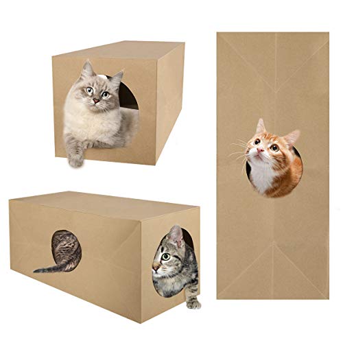 Product Cover VavoPaw Cat Toys, 2 Pack Cat Paper Tunnels Tube with 3 Openings Holes Extensible Collapsible Folding Portable Tunnel Kitty Pet Tent Tube for Lovely Kitten Cat Rabbit Small Animal - Kraft Paper