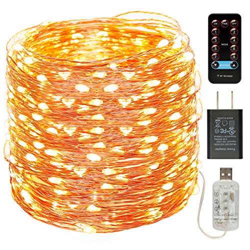 Product Cover buways 66ft 200LEDs Fairy Lights - USB Plug-in Twinkle String Lights 8 Modes with RF Remote Control Christmas Party Garden Home Decoration (1, Copper Wire-Warm white-66ft)