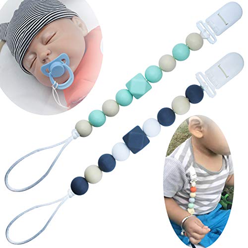 Product Cover Pacifier Clip Set (2-Pack) for Teething Relief, BPA-Free Silicone Beaded Teethers and Pacifier Holder Clips for Newborn Kids, Perfect Kids Gifts for Girl or Boy