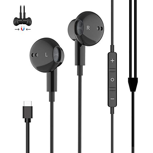 Product Cover USB Type C Earphones, Wired in Ear Magnetic Earbuds with Mic & Volume Control,Sports Noise Cancelling USB C Headphones for Google Pixel 3/2/XL, Huawei, OnePlus 6T, MacBook, iPad Pro - Black