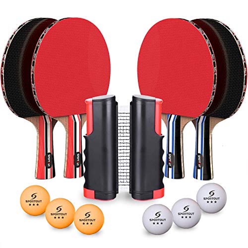 Product Cover Sportout 4 Player Ping Pong Paddle Set, Table Tennis Paddle Set with Retractable Net, Balls and Portable Case, Perfect for Home Indoor or Outdoor Play
