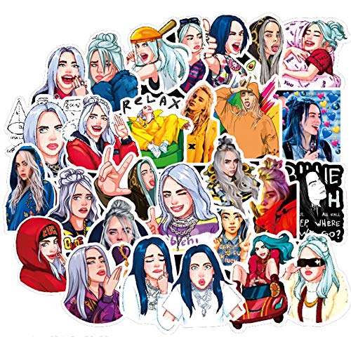 Product Cover 50 PCS Billie Eilish Stickers Pack Waterproof for On Suitcase DIY Laptop Guitar Skateboard Lovely Singer Cartoon Sticker