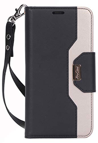 Product Cover Procase Galaxy A20 / Galaxy A30 Wallet Case for Women Girls, Flip Folio Kickstand Cover with Card Holders Mirror Wristlet for Galaxy A20 / Galaxy A30 6.4 Inch 2019 Release -Black