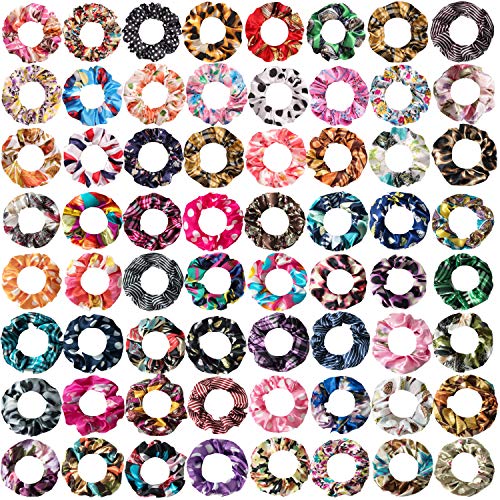 Product Cover SUBANG 65 Pieces Satin Flowers Scrunchies Hair Elastics Scrunchies Hair Bands Ties for Women Girls, 65 Colors