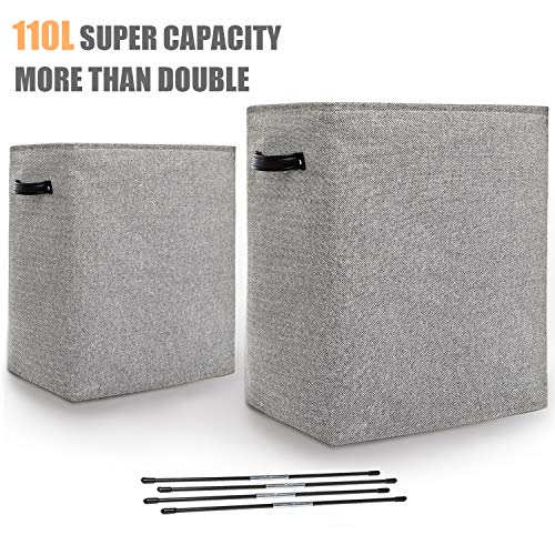 Product Cover vivilife Laundry Basket with Leather Handles, Made of Durable Canvas and Cotton Fabric with Reinforced Edges, 110L Super Capacity Perfect for Your Laundry Room, Bedroom or Bathroom, 2 Pcs Set