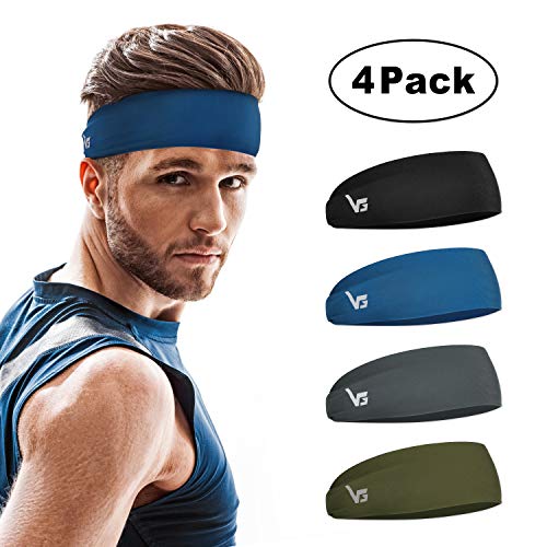 Product Cover Vinsguir Sports Headbands for Men and Women (4 Pack) - Sweat Band Moisture Wicking Workout Sweatbands for Running, Cross Training, Yoga and Bike - Unisex Hairband (4 Color（Black，Blue，Gray，DarkGreen）)