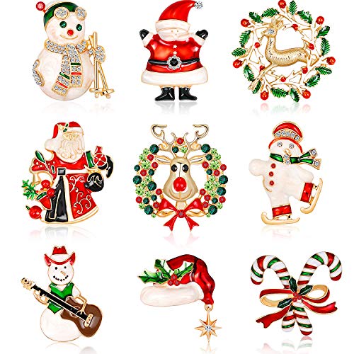 Product Cover 9 Pieces Christmas Brooch Pins Holiday Brooch for Woman Party